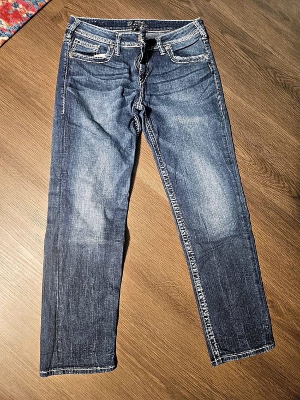 Silver Jeans Co. Sam Boyfriend Mid Rise Slim Leg Jeans. Blue Waist 28